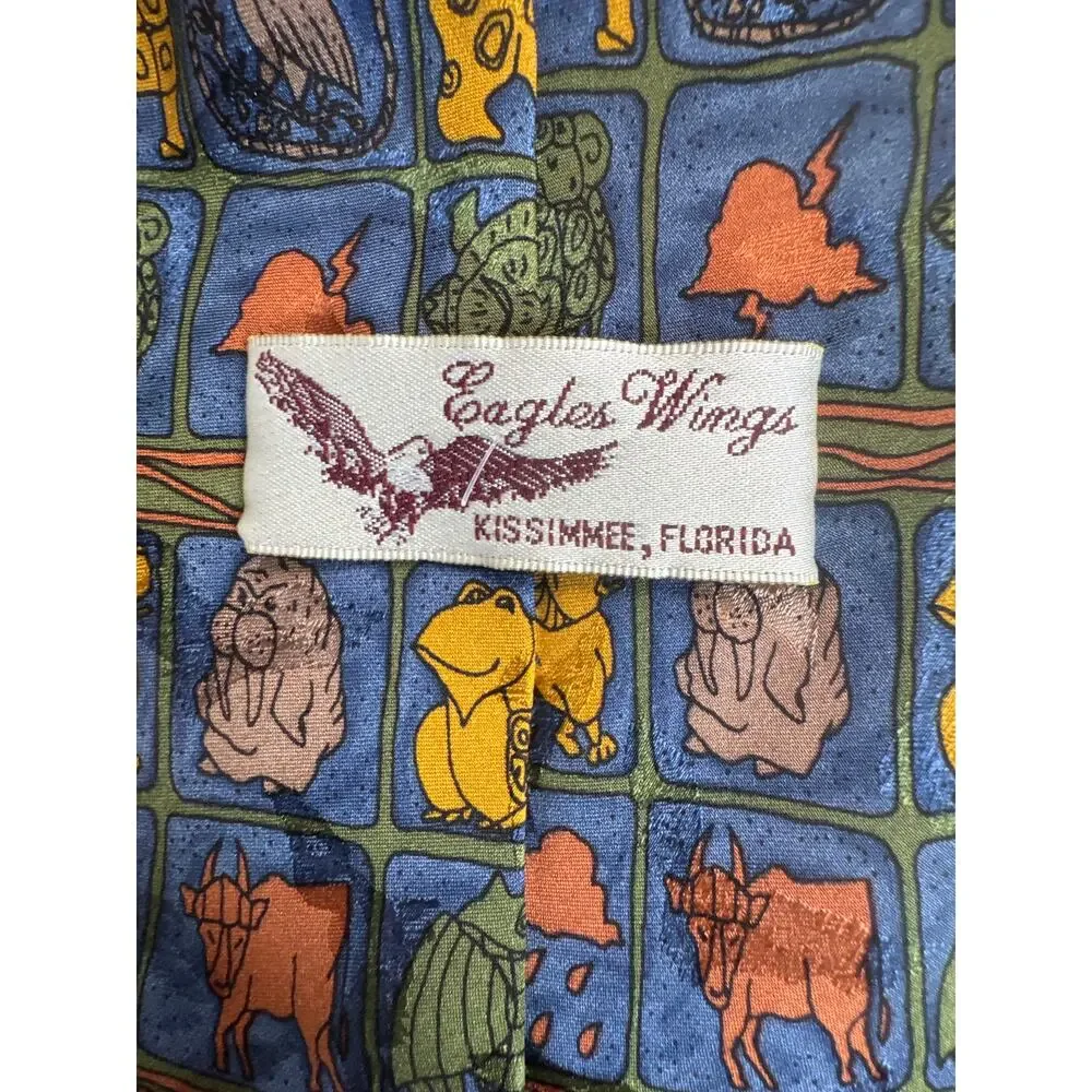 Vintage Noahs Ark Novelty Silk Tie Mens Church Easter 90s Colorful Eagles Wings